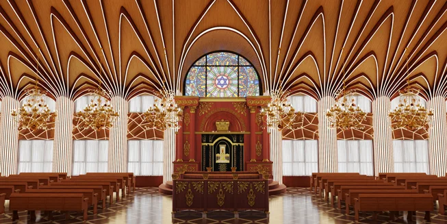 הדמיות פנים – חלל מרכזי - עזרת גברים - בית הכנסת אור חיים